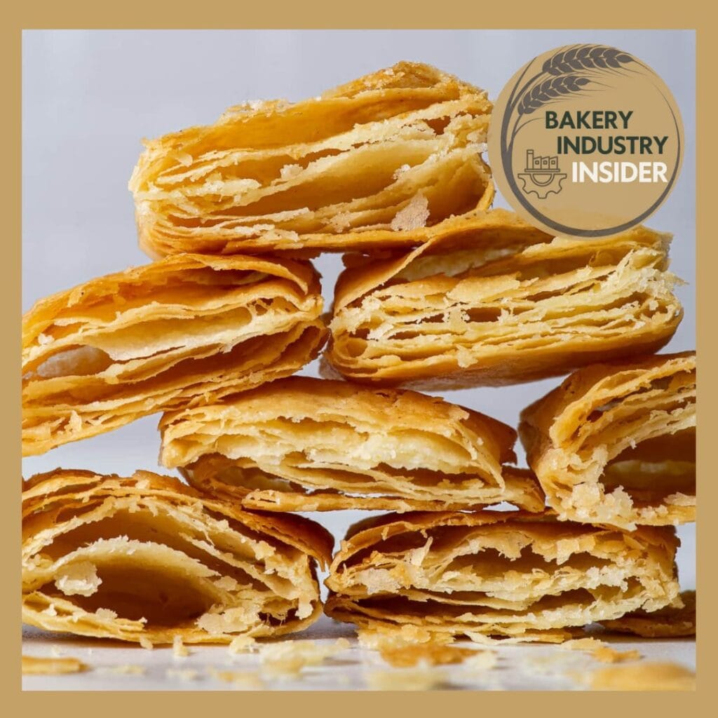 Industrial puff pastry dough showing layers and technical structure.