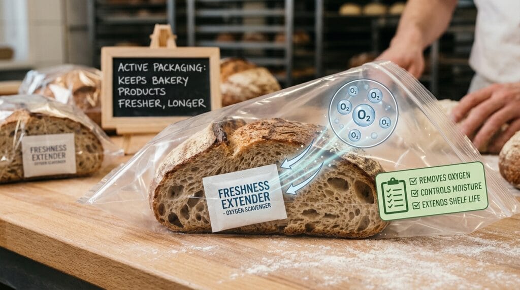 Smart packaging films for shelf life extension in industrial bread production