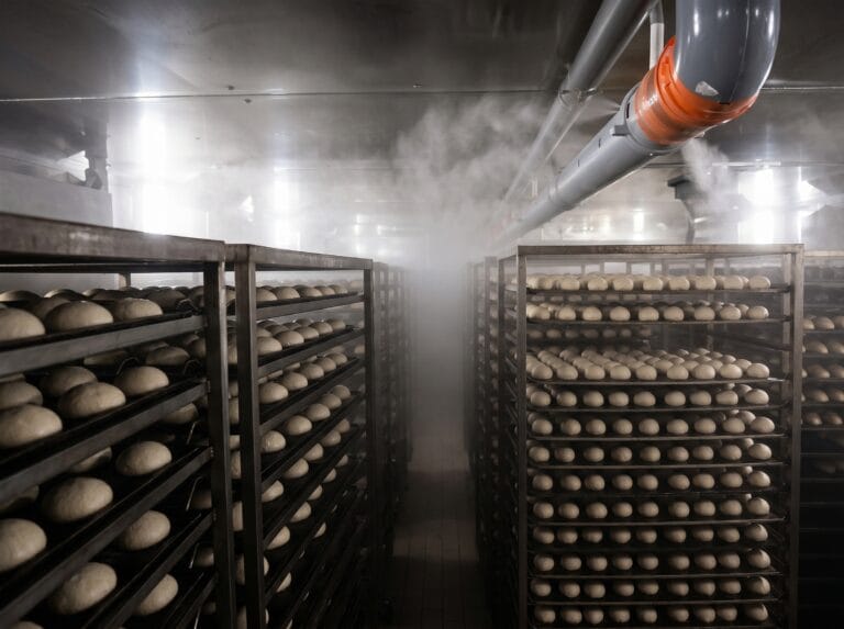 Industrial baking proofer machinery with dough