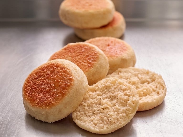 How English Muffins Get Their Nooks and Crannies: Hydration, Griddle Baking, and Fork-Splitting